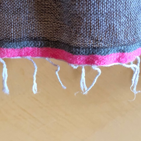 Pink orange and Charcoal Linen Lem Lem Tropical Dress with fringe - Picture 9 of 11